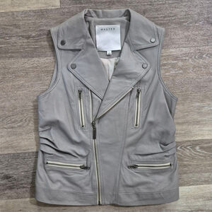 WALTER Gray Lambskin Leather Moto Vest Size 6